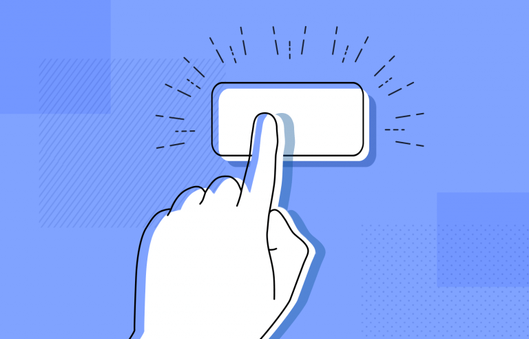 A finger tapping a subscribe button, with a checkmark confirming the signup