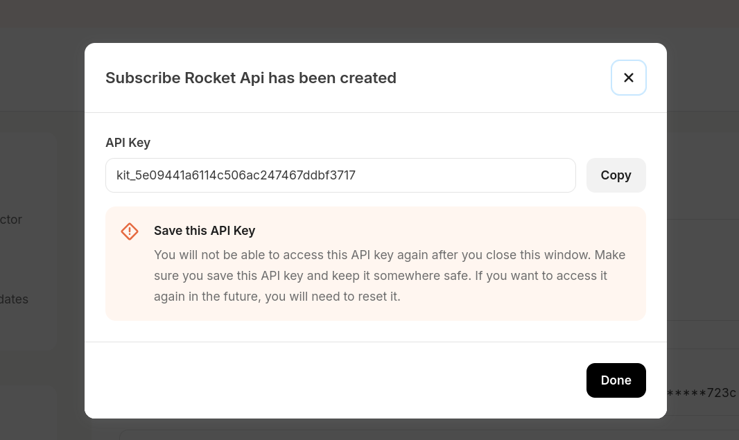 Copying the Kit API key
