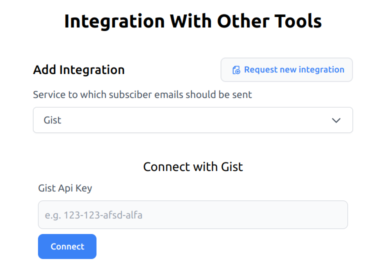 Entering the Gist API key in the Subscribe Rocket integrations tab