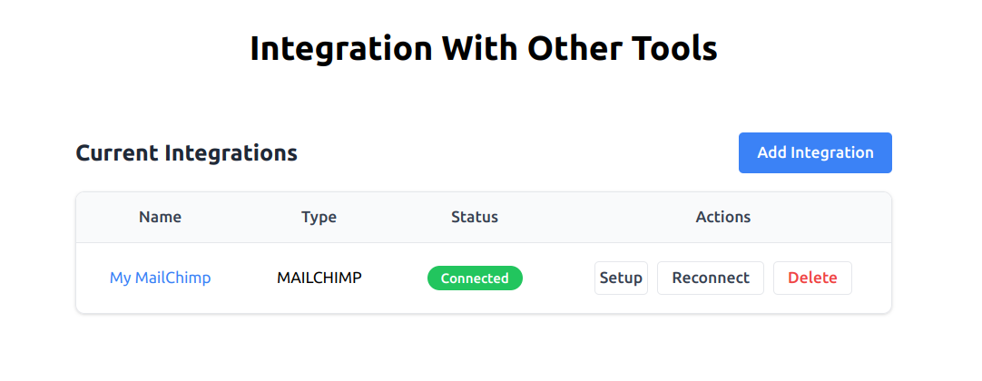 Mailchimp shown as connected in Subscribe Rocket