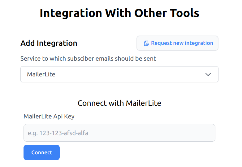 Entering the MailerLite API token in the Subscribe Rocket integrations tab